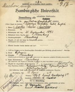 Anmeldekarte Universität Hamburg